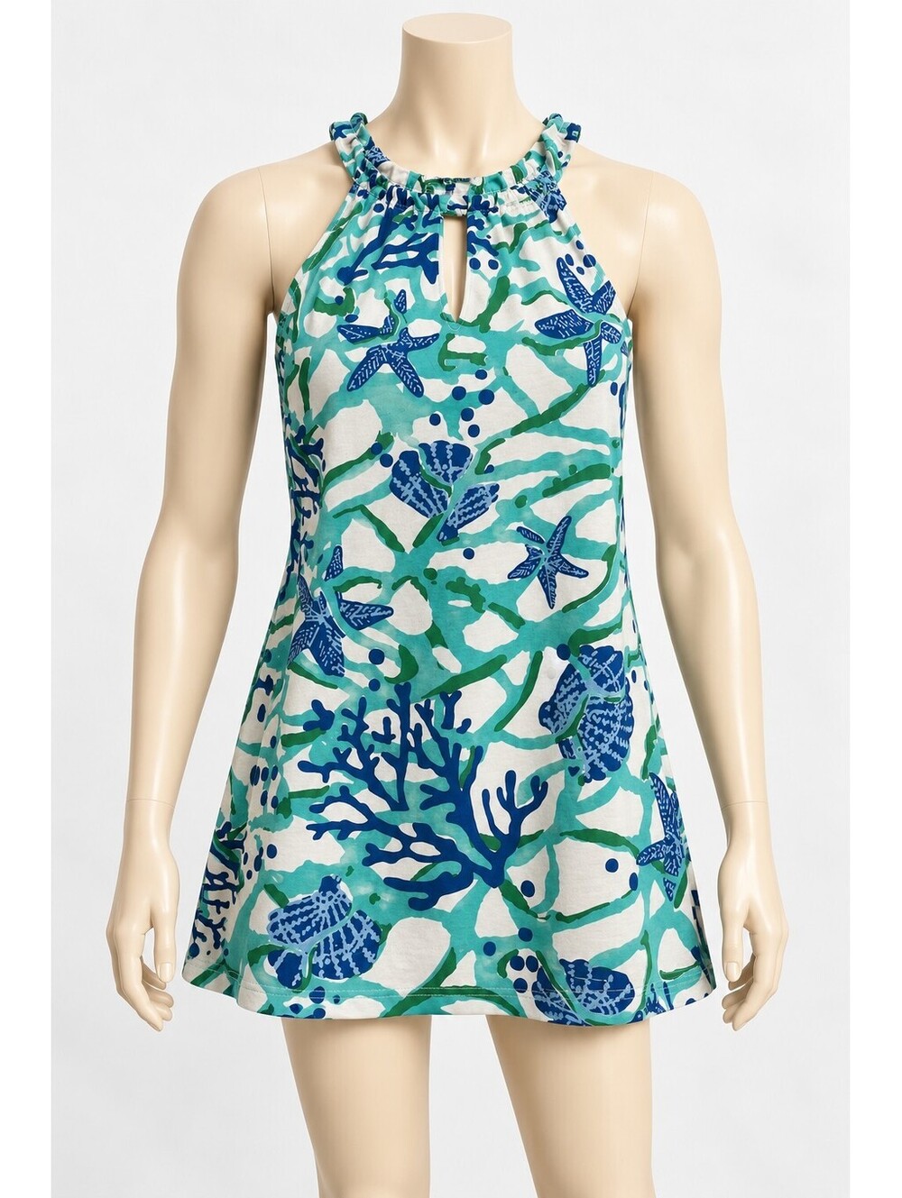 Barbara Gerwit Small Sea Life Print Sleeveless Beach Dress